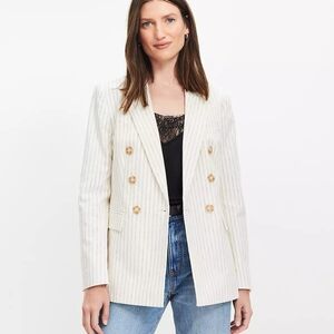 Striped Cotton Linen Double Breasted Blazer LOFT
